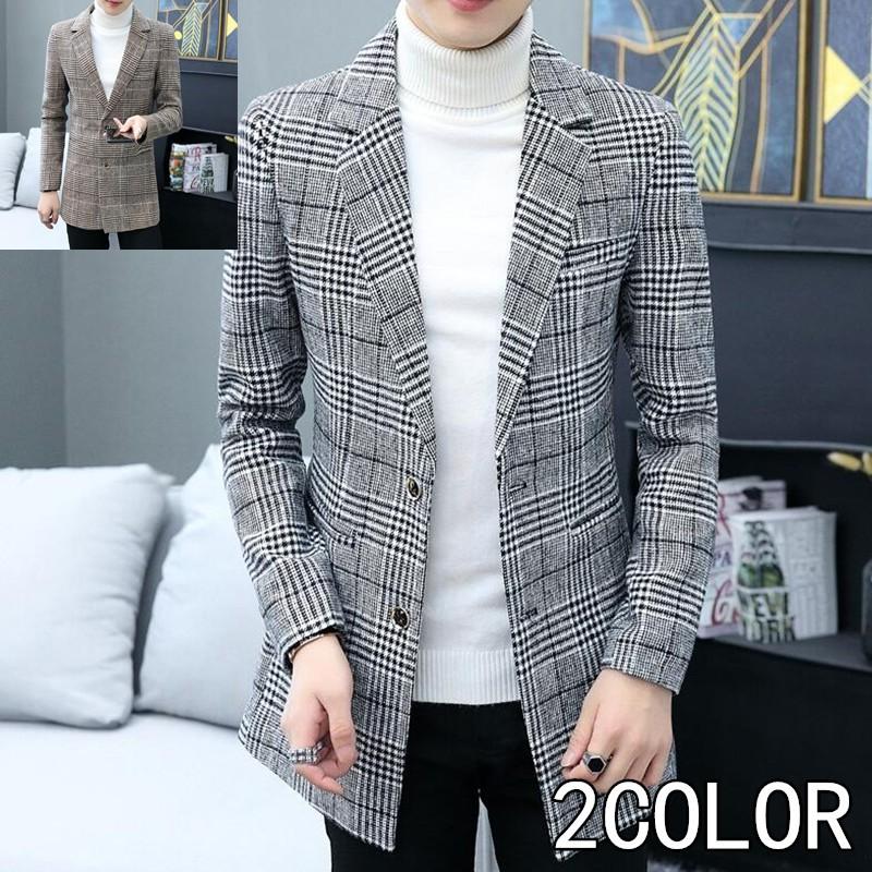 テーラードジャケット メンズ チェック柄 チェスターコート 長袖 スリム 細身 おしゃれ ジャケット カジュアル 通勤 コート 春秋冬 He62 赤坂ville 通販 Yahoo ショッピング