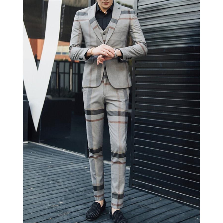 メンズビジネススーツ3点セット紳士 一つボタン チェック柄 スリーピース スリム フォーマル リクルート 結婚式 長袖 細身 セットアップ He2173 赤坂ville 通販 Yahoo ショッピング