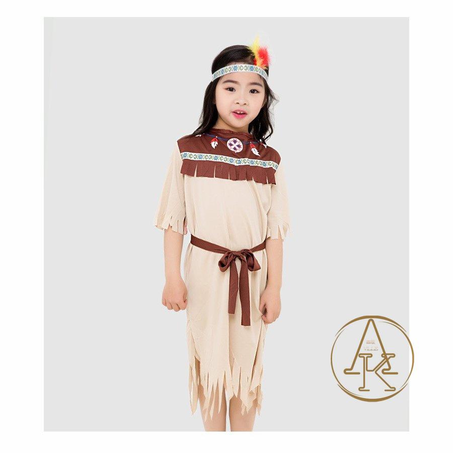ハロウィン衣装 子供 インディアンガールズ キッズ パーティー コスチューム イベント 女の子 子供用 コスプレ衣装 グ 原始人 野人 民族衣装 インディアン