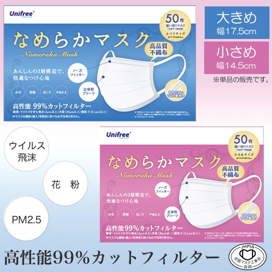 Unifree（ユニフリー） 6箱で送料無料 なめらかマスク 不織布 使い捨て