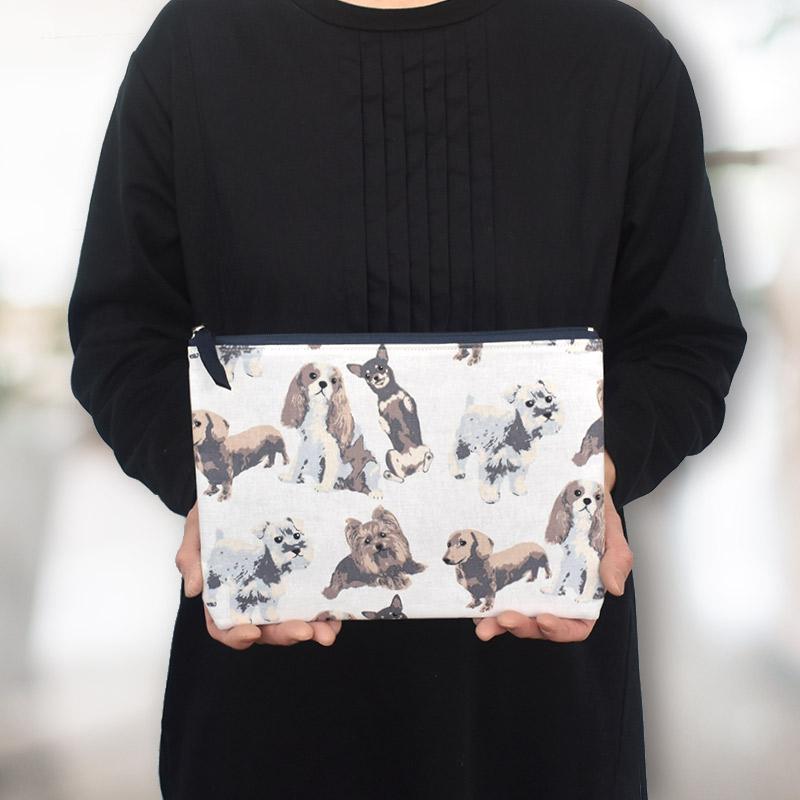 Enjeau（アーンジョー） 日本製 犬柄 ポーチ L フラットポーチ