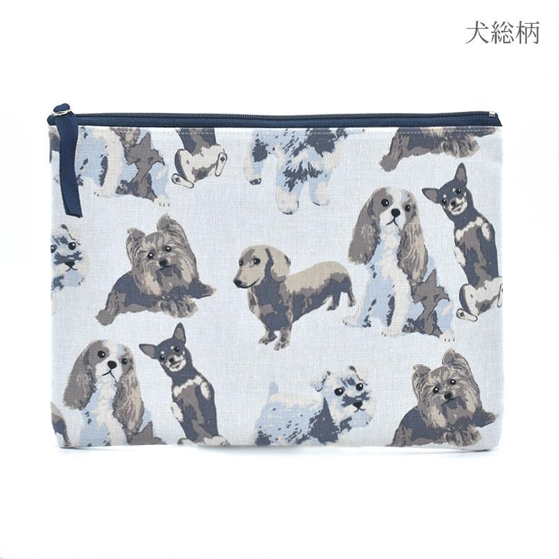 Enjeau（アーンジョー） 日本製 犬柄 ポーチ L フラットポーチ