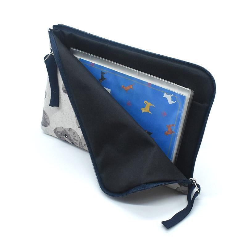 Enjeau（アーンジョー） 日本製 犬柄 L字ファスナーポーチ 通帳 保険証