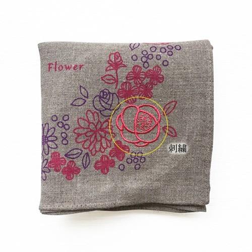 Enjeau プレゼント 女性 実用的 リネン 麻 ハンカチ 刺繍