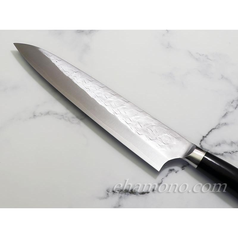 佐治作 牛刀 240ｍｍ SRS13 粉末ハイス鋼 槌目 黒合板洋柄 未使用品 佐治武士作『SRS13 粉末ハイス鋼 牛刀240』黒合板ハンドル : ehamono