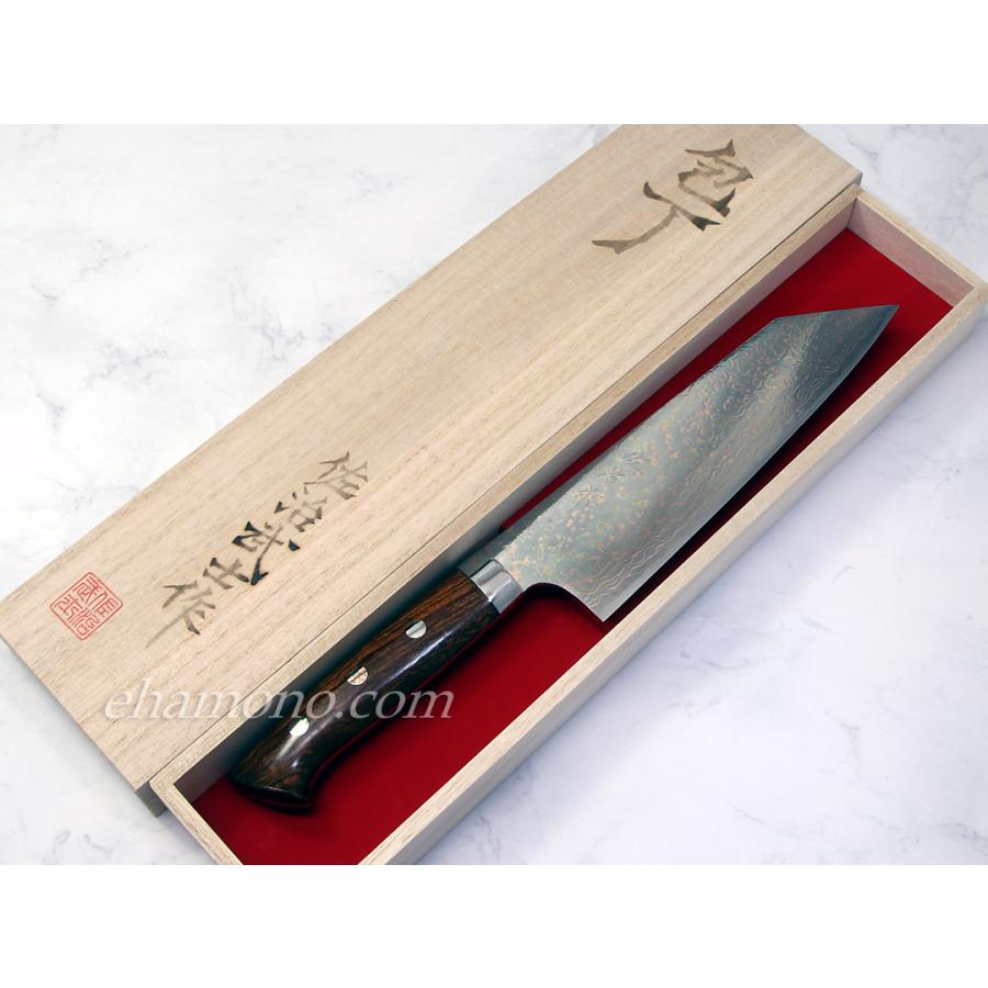 佐治武士作 V金10号W有色ダマスカス 文化型（切付型）包丁 アイアン