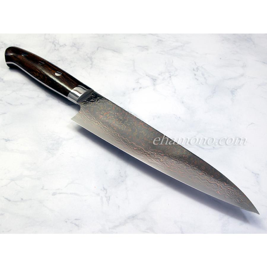 佐治武士作 V金10号W有色ダマスカス 牛刀180 アイアンウッドハンドル
