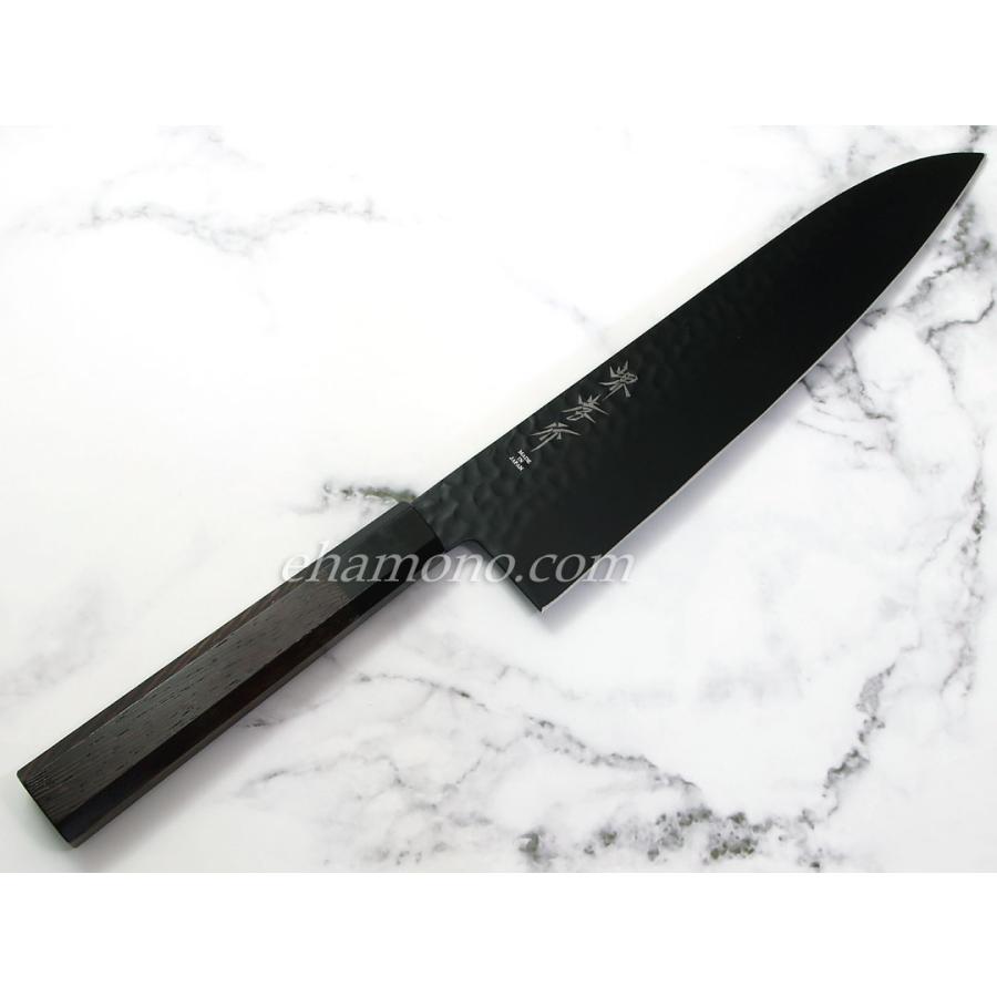 【送料込み】堺孝行　牛刀　240mm 　包丁　炭素鋼　極上本焼 話題の黒い包丁！【堺孝行 黒影 牛刀240 V金10号鎚目フッ素加工和式