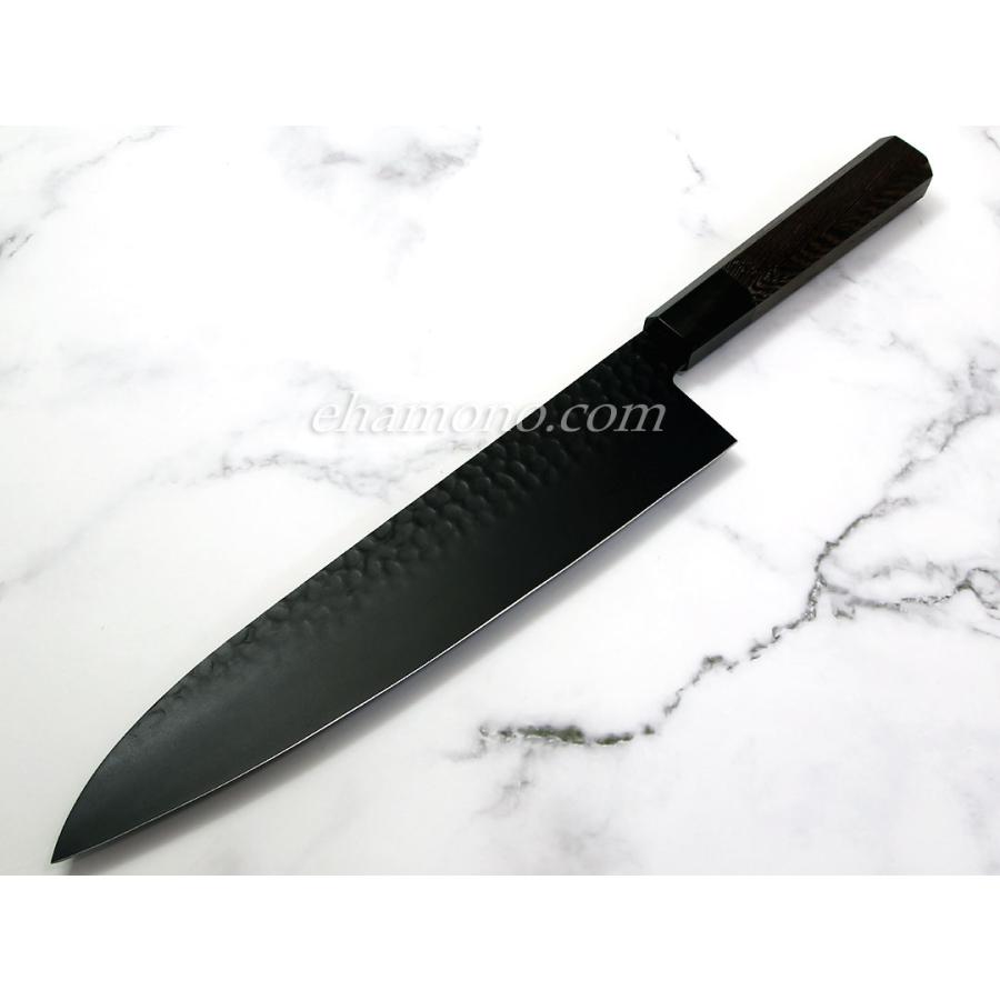 話題の黒い包丁！【堺孝行 黒影 牛刀240 V金10号鎚目フッ素加工和式