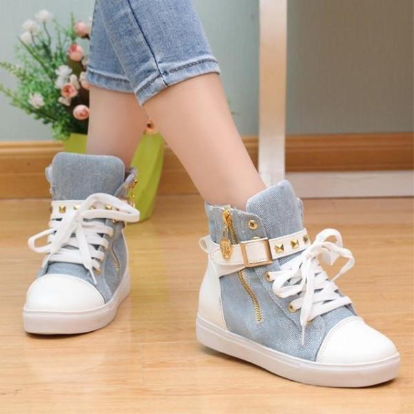 スニーカー レディース ハイカット 花柄 ヒョウ柄 無地 デニム