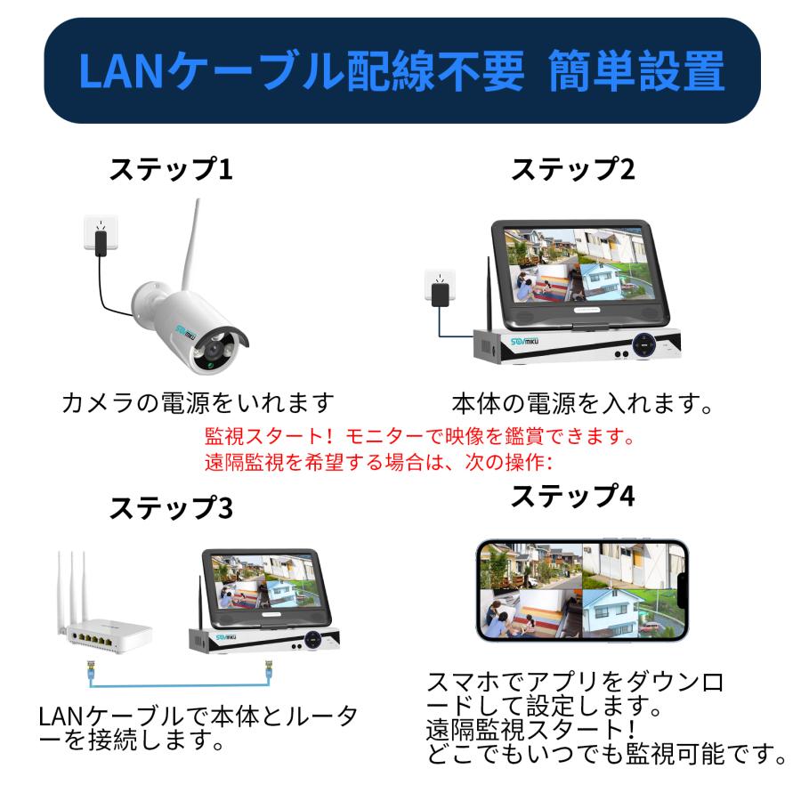 安いそれに目立つ 防犯カメラ 4台セット ワイヤレス 屋外 セット 10