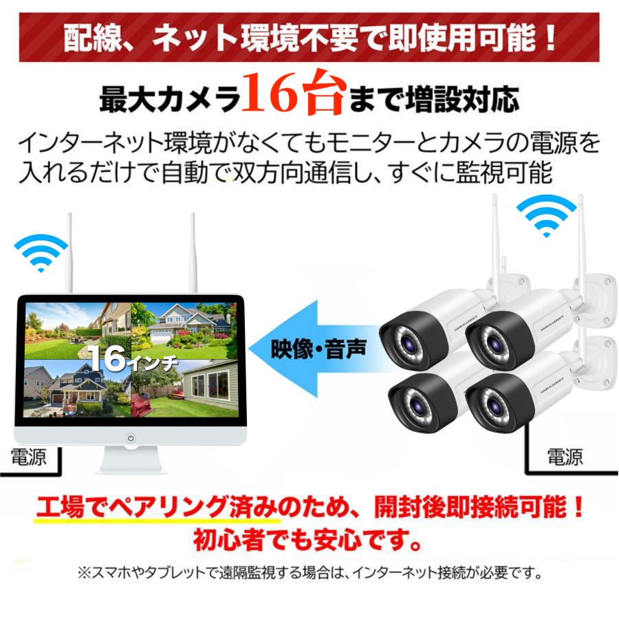 アキバガジェット 防犯カメラ 屋外 セット 家庭用 ワイヤレス wifi 16
