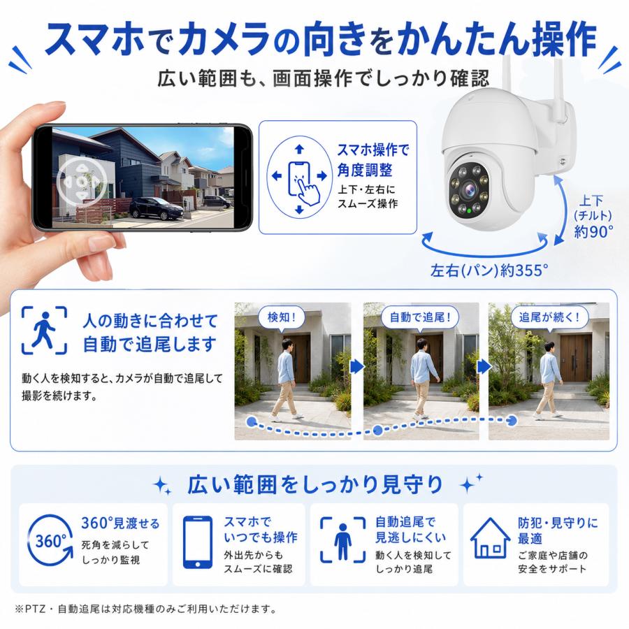 防犯カメラ 監視カメラ ワイヤレス 屋外 スマートカメラ WiFi対応 自動追尾 AI 自動追跡 ソーラー 屋外 自動追跡機能搭載！防犯カメラ 自動追尾 防犯カメラ