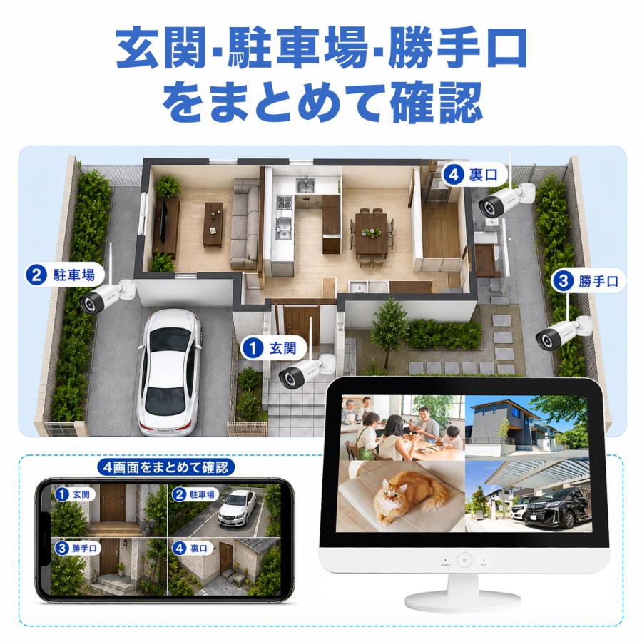 防犯カメラ 屋外 WiFi ワイヤレス 録画機セット 録画機タイプ・HDD・カメラ台数を選べる 最大16台 最大800万画素 スマホ対応 家庭用 店舗用 | アキバガジェット | 04