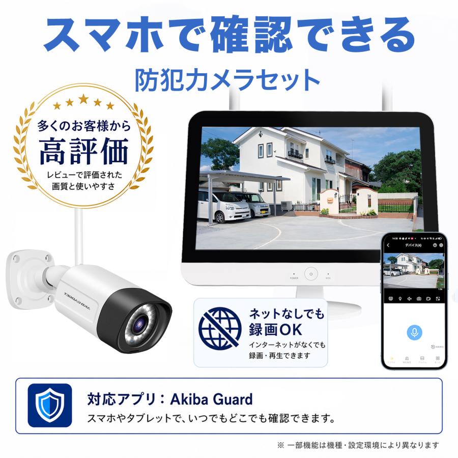 アキバガジェット 防犯カメラ 屋外 wifi ワイヤレス モニター付き