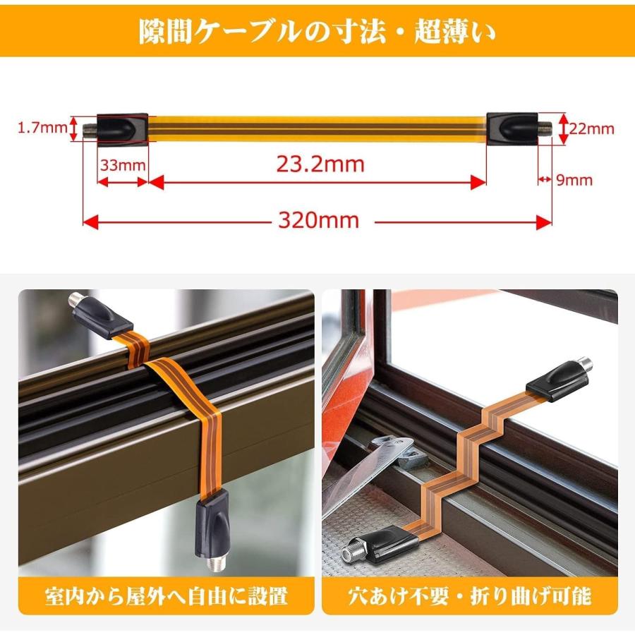 隙間ケーブル 防犯カメラ用 室内から屋外へ IPカメラ配線 電源用  フラットケーブル 穴あけ不要 ドアや窓が閉まる隙間 屋外へ伸びる延長コード｜akb-gadegt｜02