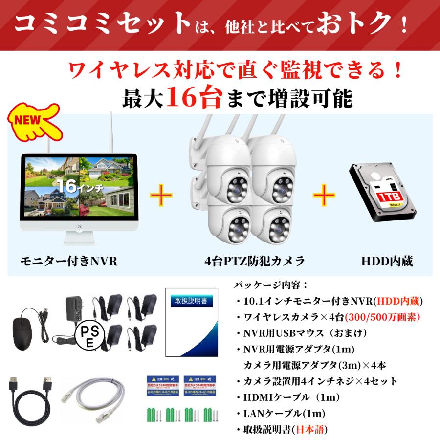 Cランク】15インチ液晶一体型本体ワイヤレス500万画素PTZカメラ4台セット