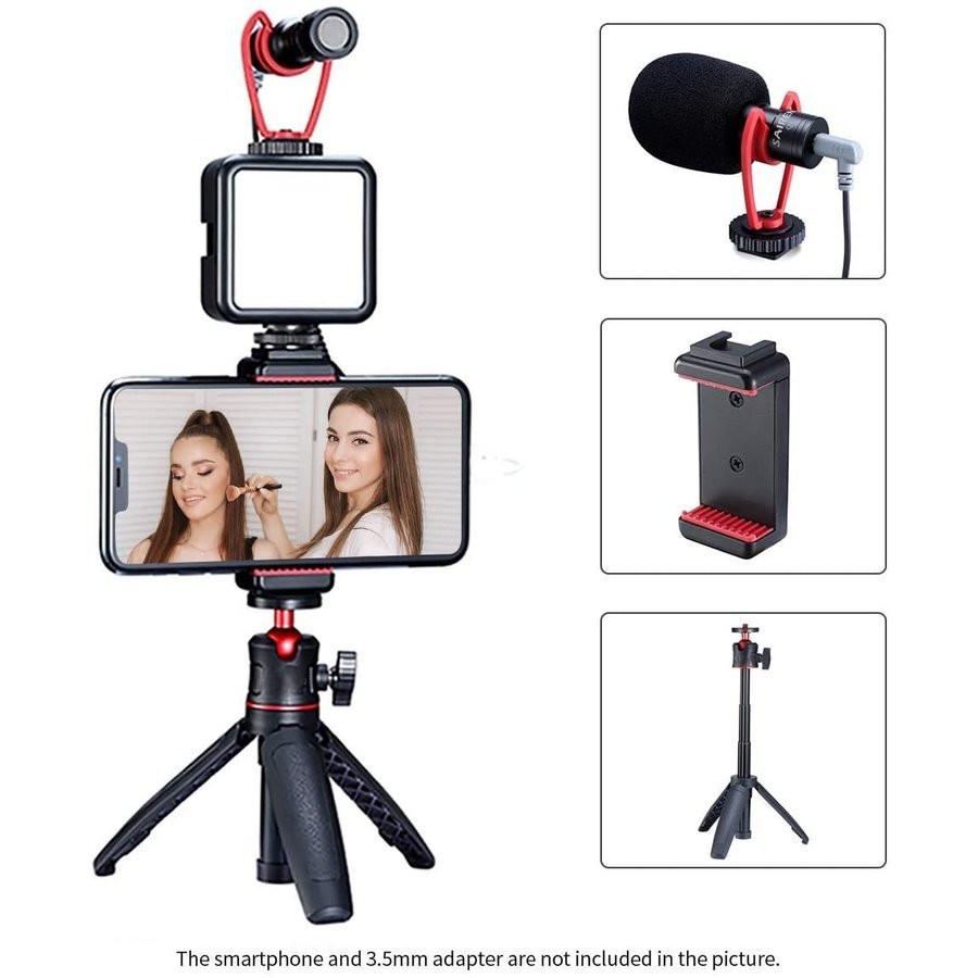 春の新作続々 Aguperfit スマートフォンビデオキット マイク撮影集音マイク カーディオイド指向性 高感度 ノイズ低減 三脚 スマホホルダー Tiktokビデオ撮影用ビデオ写真キットdslrカメラ Ios Android Huawei Samsung に対応 Qdtek Vn