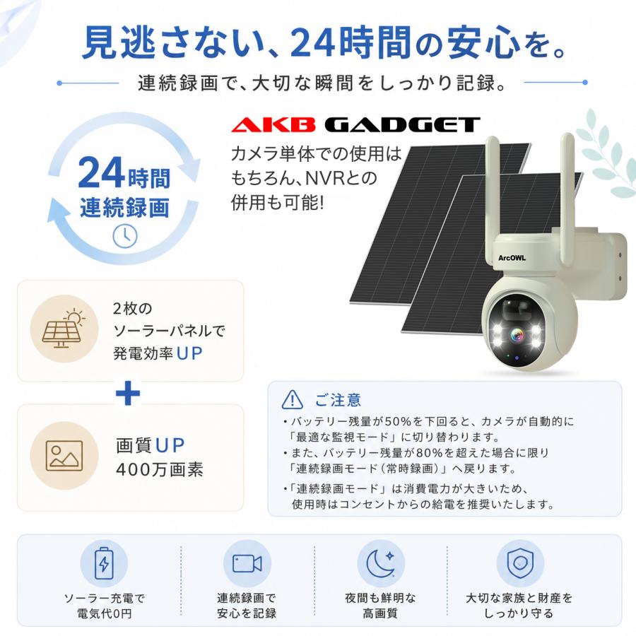 アキバガジェット 防犯カメラ セット ソーラー ワイヤレス 屋外 家庭用