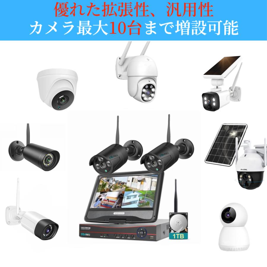 防犯カメラ 屋外 セット 家庭用 ワイヤレス wifi モニター付き カメラ2台 500万画素 10.1インチ 監視カメラ 工事不要 ネット不要 無線 赤外線 スマホ遠隔監視｜akb-gadegt｜07