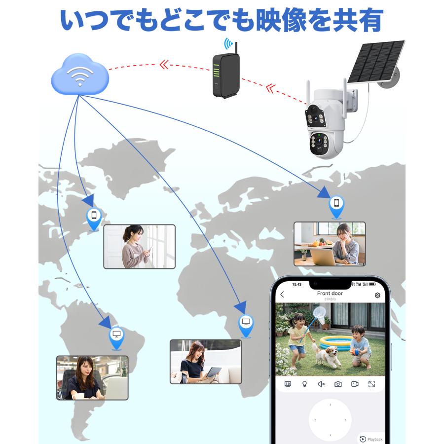アキバガジェット 防犯カメラ 屋外 ソーラー ワイヤレス 400万画素 二