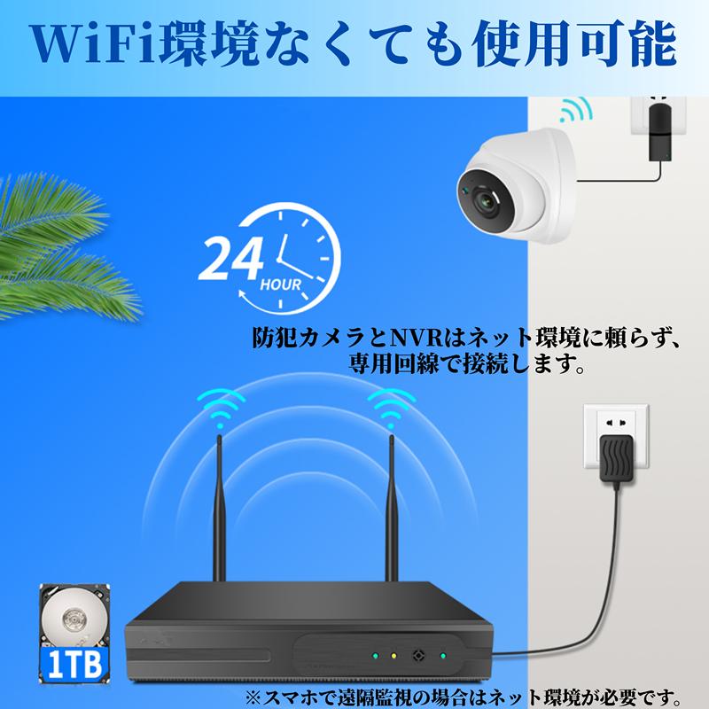 防犯カメラ ワイヤレス  監視カメラ 家庭用 店舗用 wifi 300万画素 高画質 遠隔監視 工事不要 ネットワークカメラ NVR増設可能 単独使用不可  ドーム型 屋内｜akb-gadegt｜03