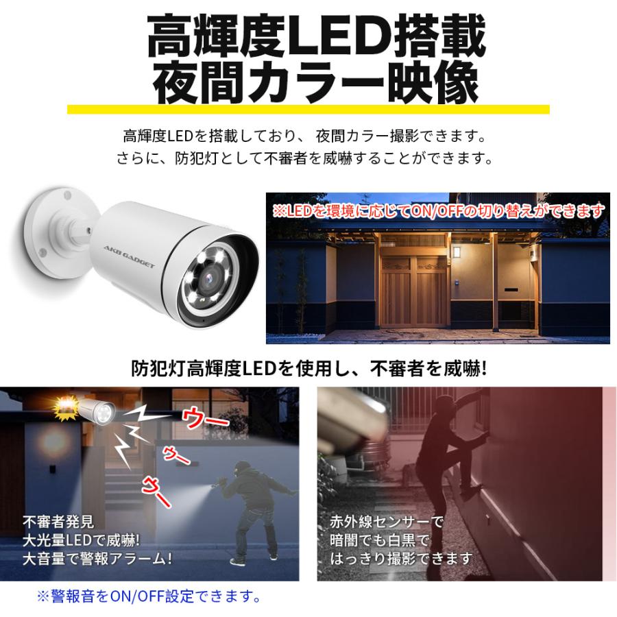 防犯カメラ 屋外 2台セット 夜間 録画機能付き工事不要 発光威嚇