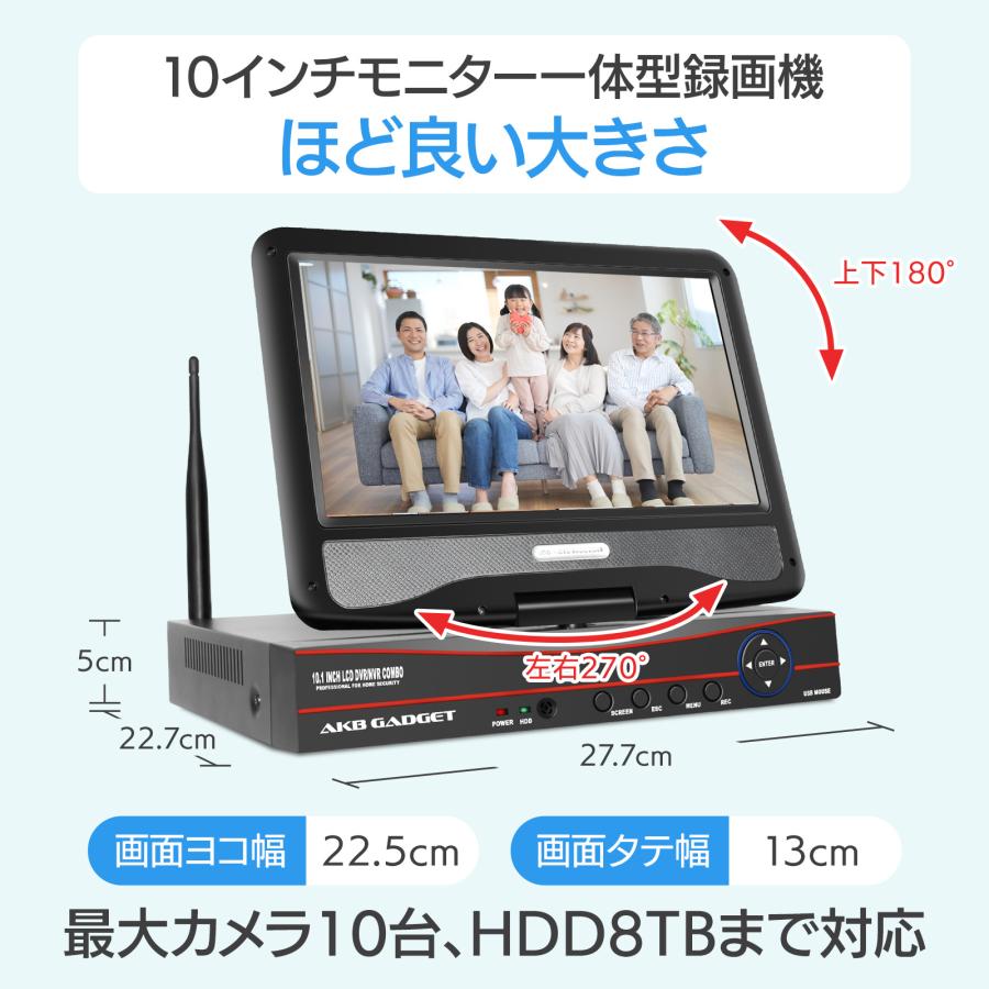アキバガジェット モニタ一体型NVR Wifi 10チャネル 500万画素 動き