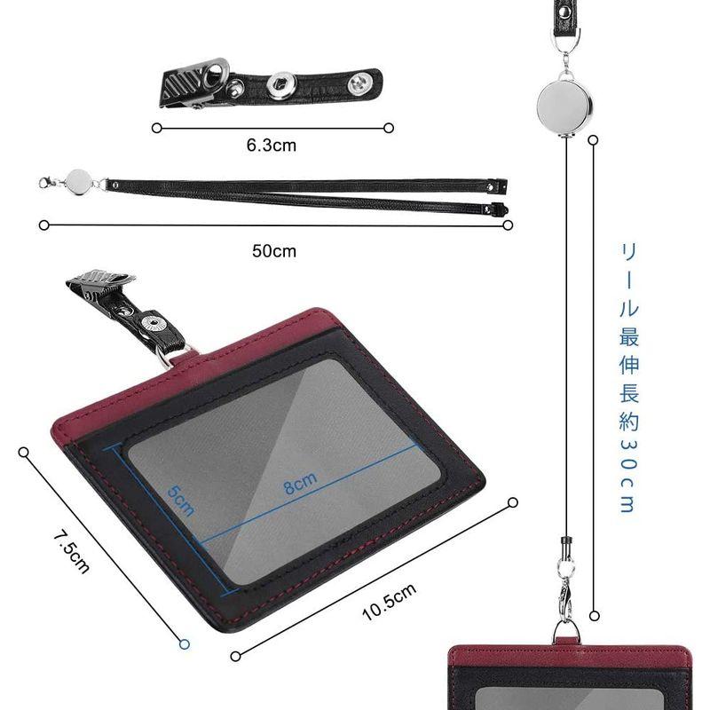 Maiwey IDカードホルダー 横型 IDカードケース ネームホルダー 伸縮リール式 クリップストラップ付き 両面用 本革 ギフト包装 (｜akd-shop｜02