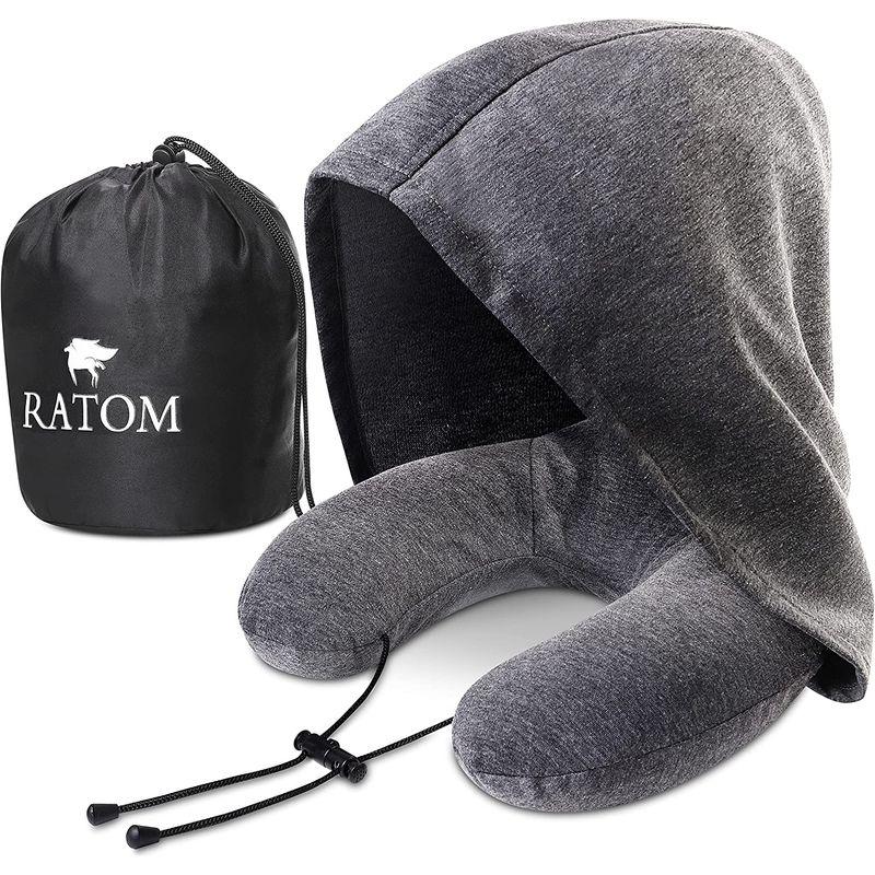 RATOM ネックピロー 低反発 昼寝枕 携帯枕 旅行 大きなフードで寝顔気にせず睡眠｜akd-shop｜07