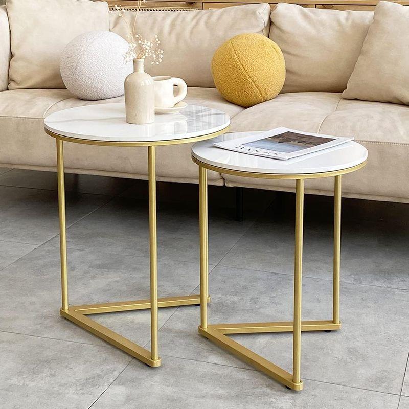 UNHO ネストテーブル 丸 大理石天板×ゴールド脚 サイドテーブル 2個