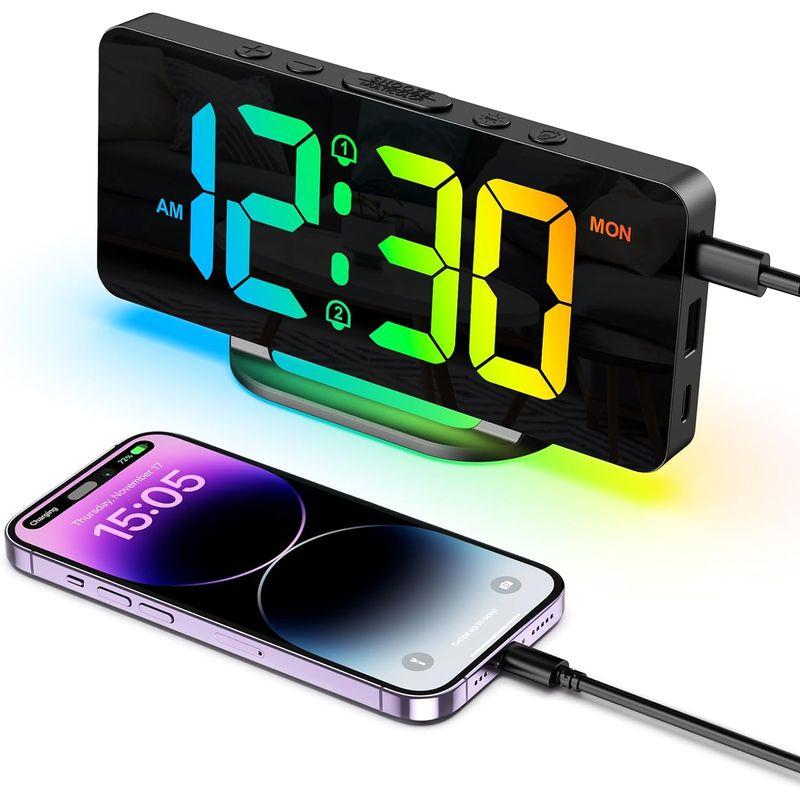 AMIR デジタルLED時計 目覚まし時計 置き時計 卓上時計 7色RGBダイナミックライト 調節可能な明るさ USB＆Type-C充電ポー｜akd-shop｜06