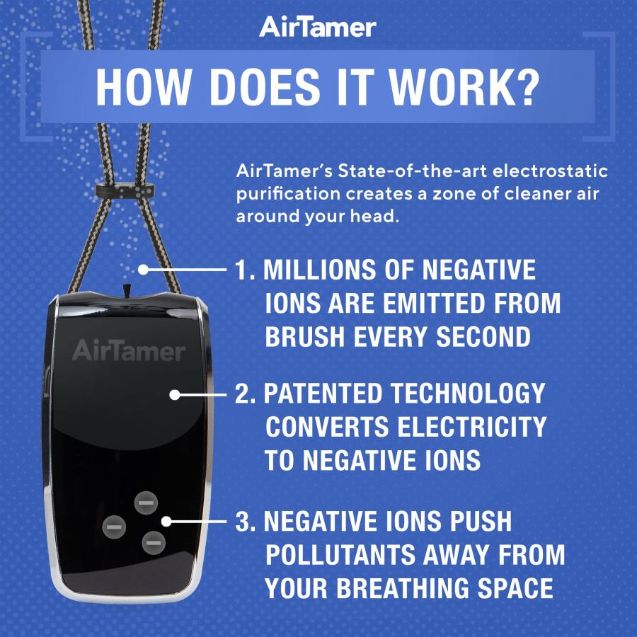 AirTamer A320 充電式パーソナル空気清浄機、実証済みの性能、ウイルスおよび汚染物質テスト済み*、ブラック、レザー トラベル ケース付き_5