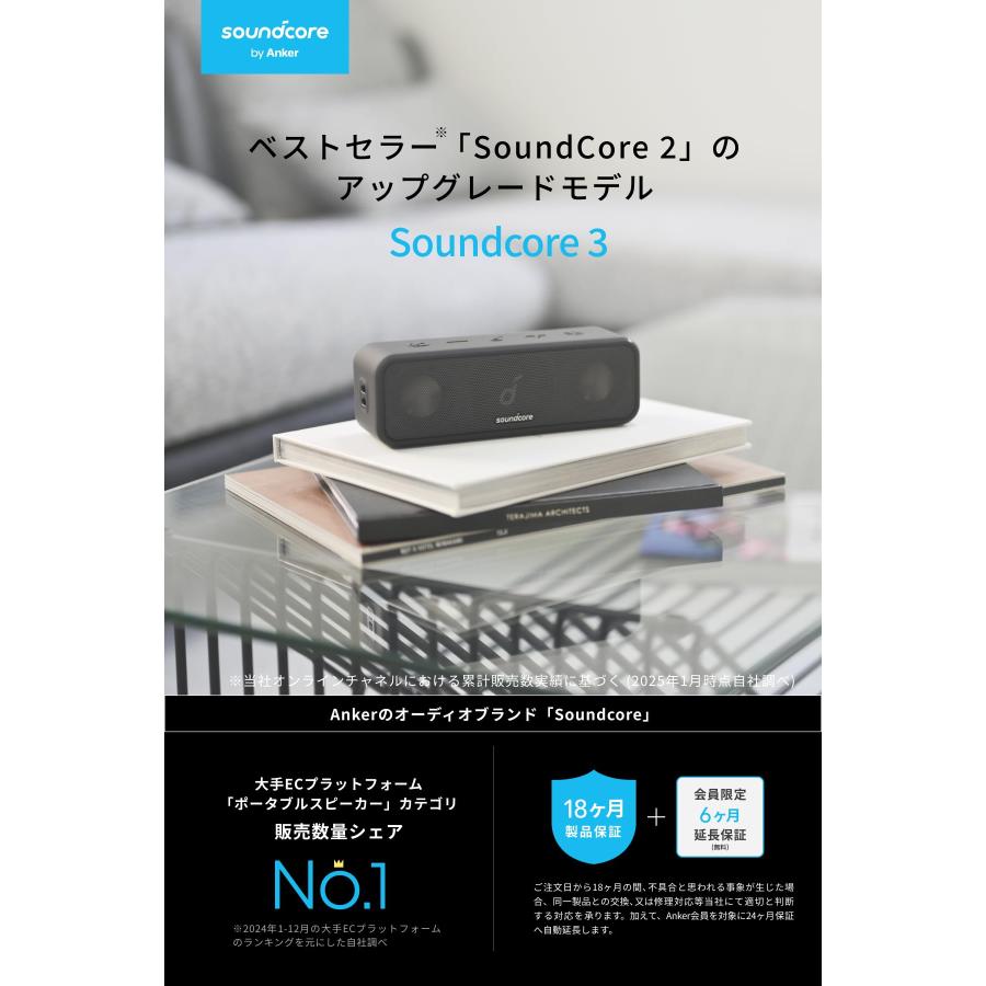 Anker Soundcore 3 Bluetooth スピーカー/ IPX7 防水/チタニウム