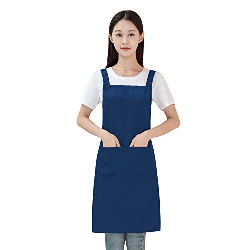 cozycube] エプロン紺色 ネイビーブルー H型 シンプル 女性用