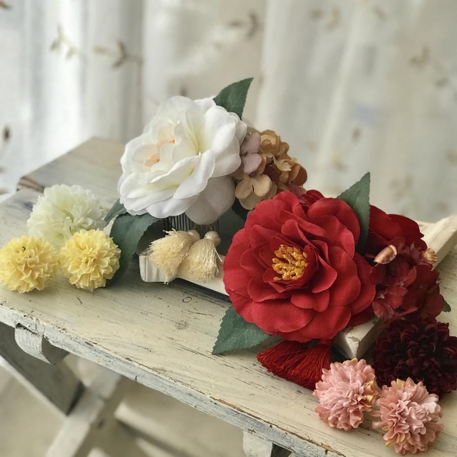髪飾り成人式結婚式和装七五三振袖花椿ツバキマムセット : a.k.g