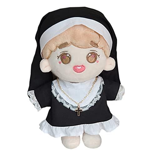 niannyyhouse 20cm ぬいぐるみ服 修道女の服 黒 ドレス 頭飾り 綿人形 着せ替え (20cm)