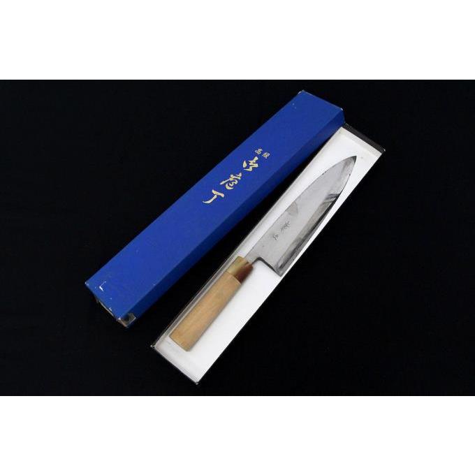 美品｜康之 丸越産業 相出刃包丁 七寸半 霞 青鋼 水牛朴栗型柄 箱付
