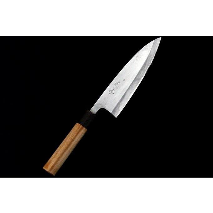 美品｜菊季 刀鍛冶 水野正範 刻印入 相出刃包丁 六寸 霞 水牛朴栗型柄