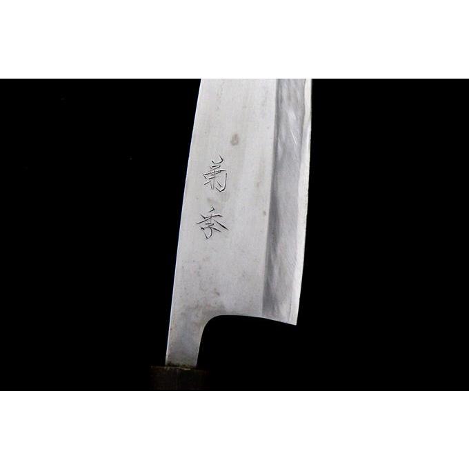 美品｜菊季 刀鍛冶 水野正範 刻印入 相出刃包丁 六寸 霞 水牛朴栗型柄