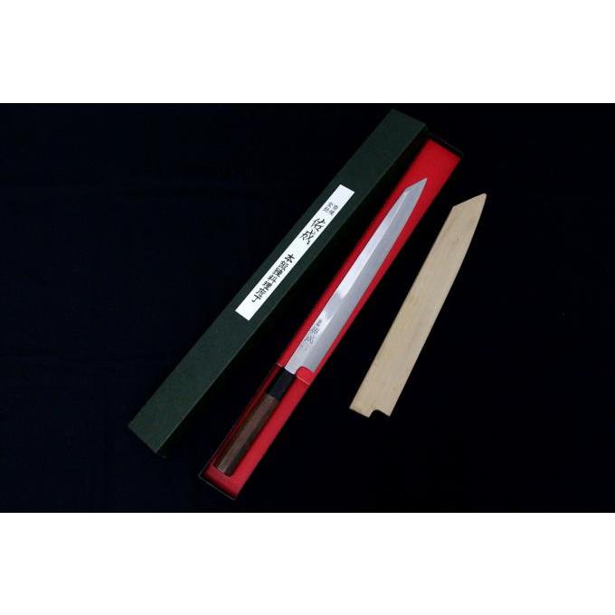 未使用品｜祐成 切付柳刃包丁 尺 SG-II 粉末鋼 鏡面 水牛紫檀