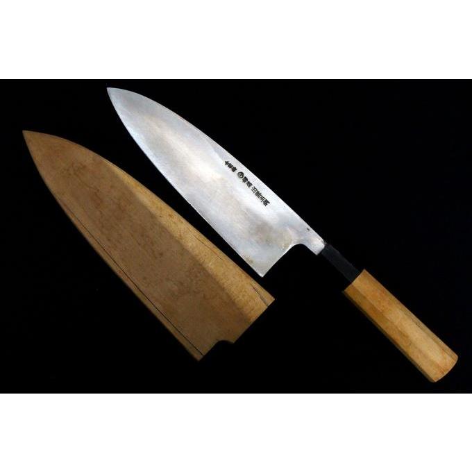 美品|鍔屋 出刃包丁 七寸 霞 出雲玉鋼 水牛朴柄 白鞘付 λA3705 美品|鍔屋 出刃包丁 七寸 霞 出雲玉鋼 水牛朴柄 白鞘付 λA3705
