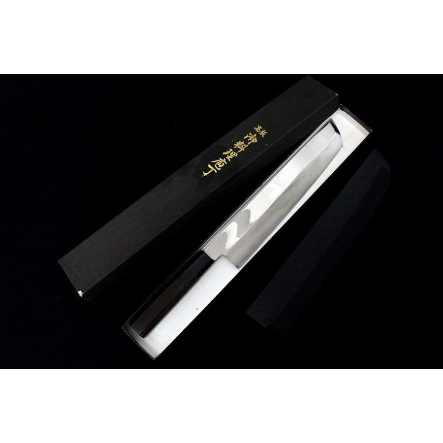 極美品｜無銘 鱧切包丁 尺 本焼 平鏡面 黒檀柄 黒檀鞘・箱付 λA4532