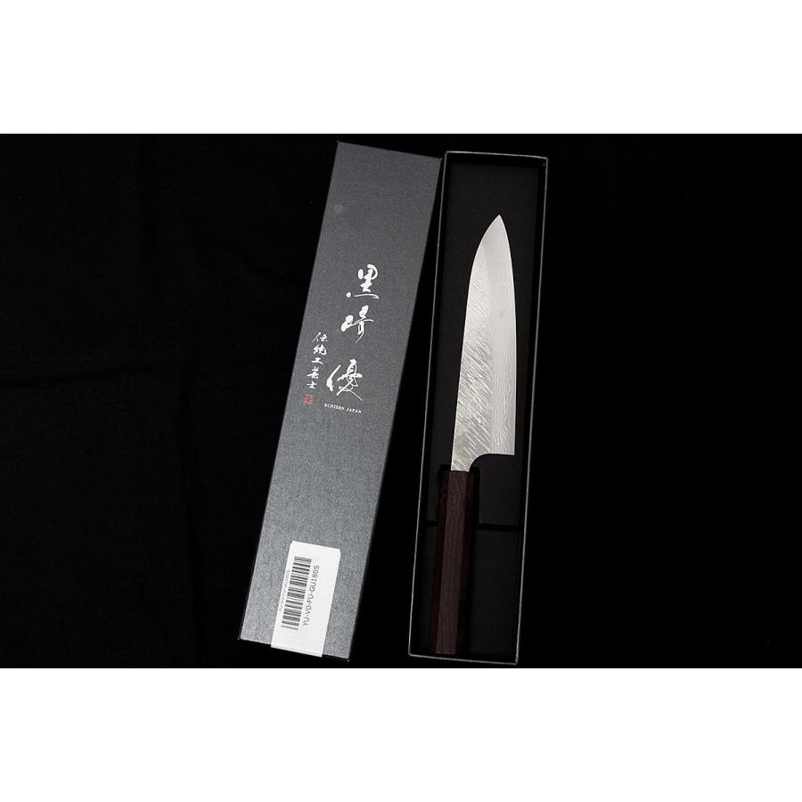 未使用品｜黒崎優 風神 牛刀 洋包丁 180mm V金10号 鎚目 ダマスカス 箱