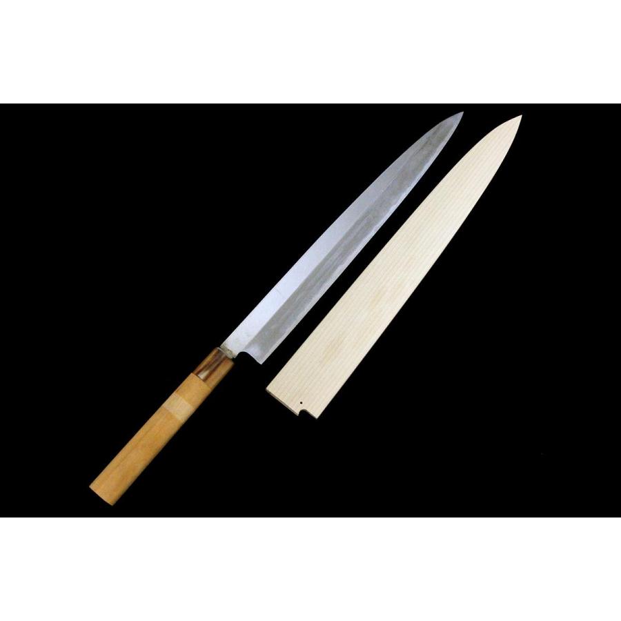 並品｜無銘 柳刃包丁 尺一 霞 青二鋼 朴柄 白鞘付 λA6964-2L3D 