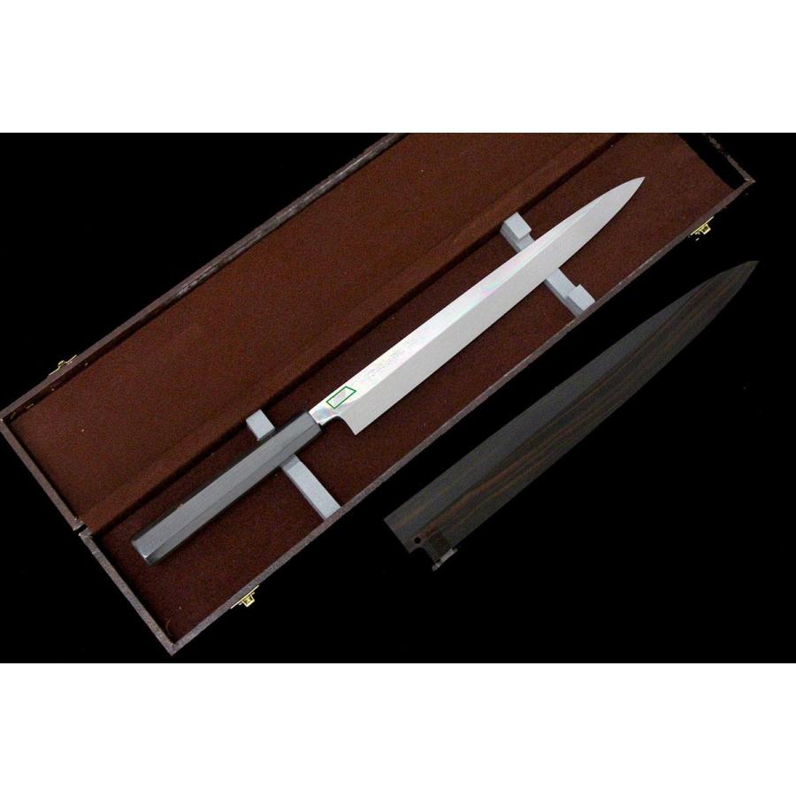 未使用品|飛龍國行 柳刃包丁 本焼 尺一 平鏡面 黒檀柄 名入 黒 未使用品|飛龍國行 柳刃包丁 本焼 尺一 平鏡面 黒檀柄 名入 黒