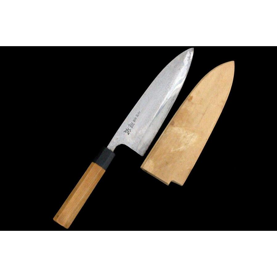 並品｜佑成 出刃包丁 霞 七寸半 青鋼 朴柄 白鞘付 KN02-A9347-2L3C