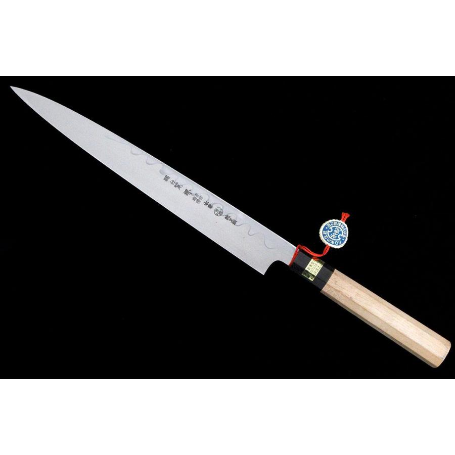 芳忠 柳刃包丁 300mm 未使用品｜堺芳忠 柳刃包丁 九寸 純正鋼 積層 平鏡面 賜台覧 朴柄 箱付