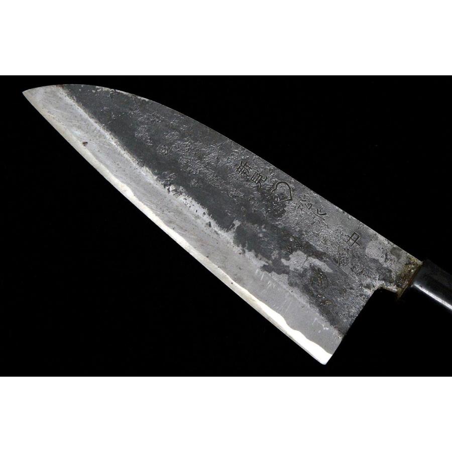 極美品｜武田松水 出刃包丁 五寸 黒打 両刃 新見 松水 PC口輪 朴柄 箱
