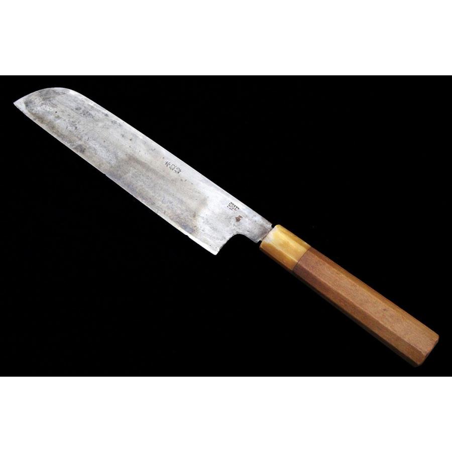美品｜宗良 鎌型薄刃包丁 霞 七寸半 本鍛錬 朴柄 KN02-A10687-2L1D